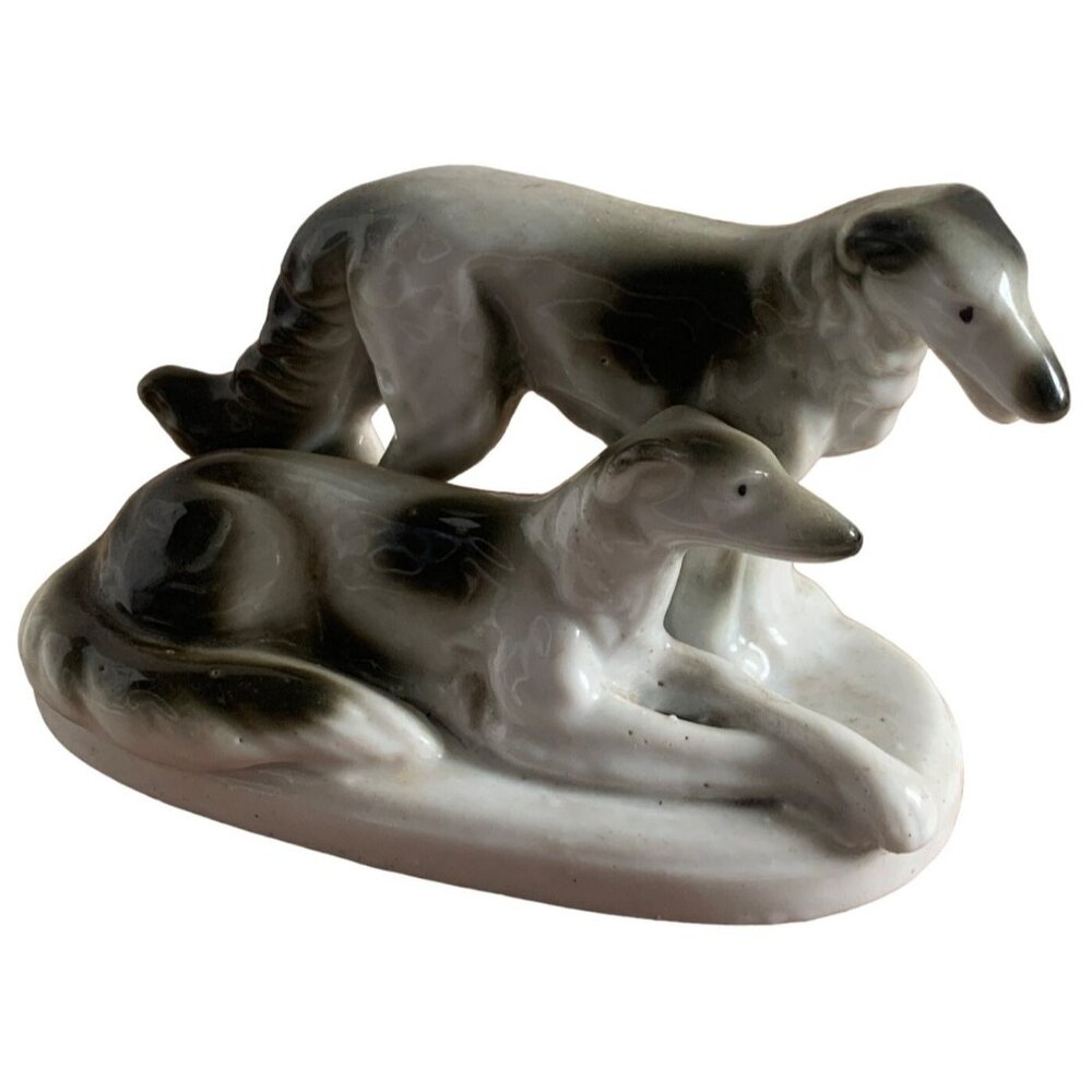 Vintage Black & White Greyhound Dog Bone China Figure Japan